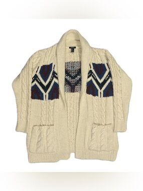Forever 21 acrylic cream Aztec cable knit shawl cardigan sweater women’s large